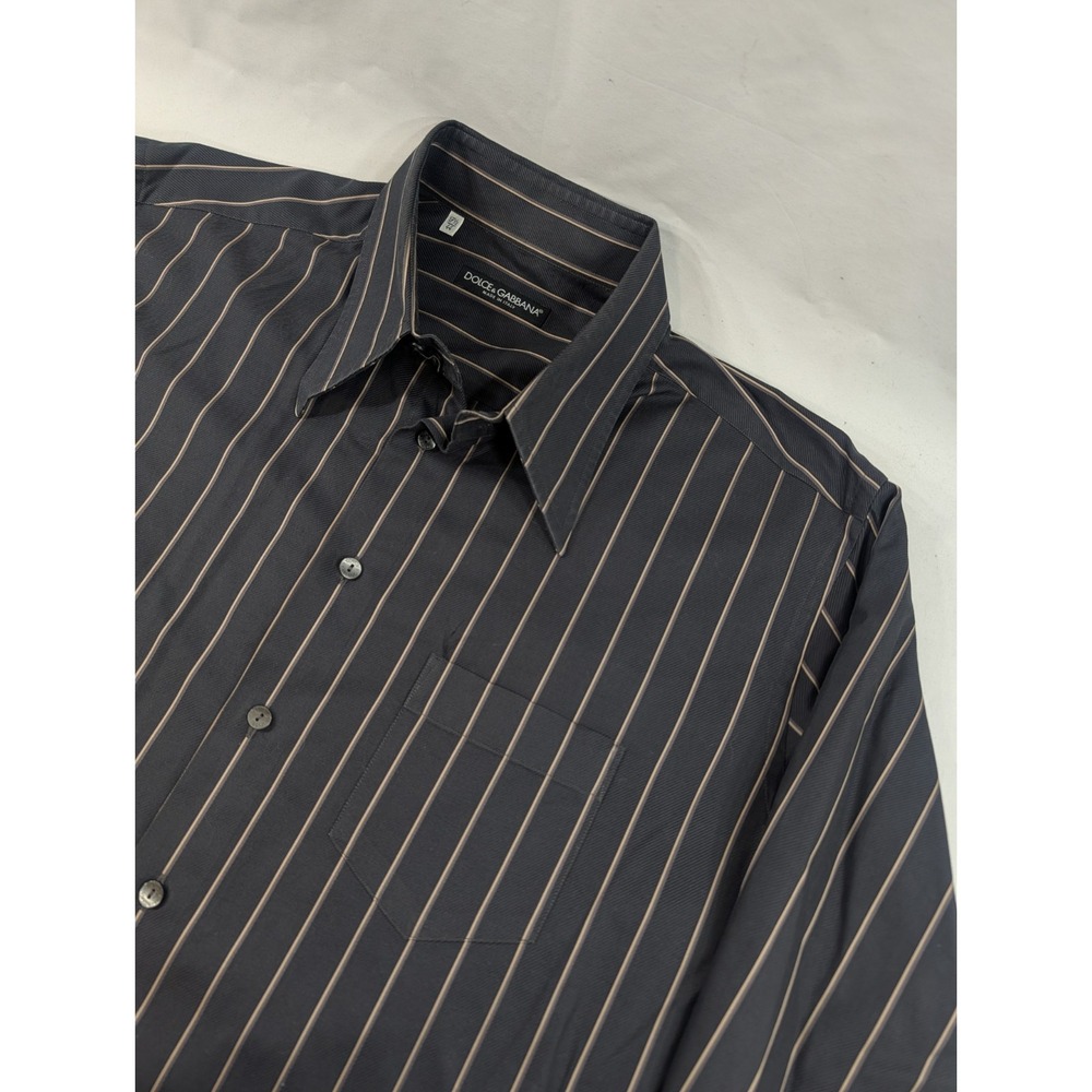 Men's Long Sleeve Dress Shirt Dolce & Gabbana Gray Black 17-1/2 -44 Italy‎